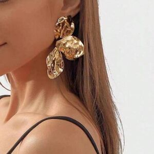 Hammered Gold Statement Drop Earrings